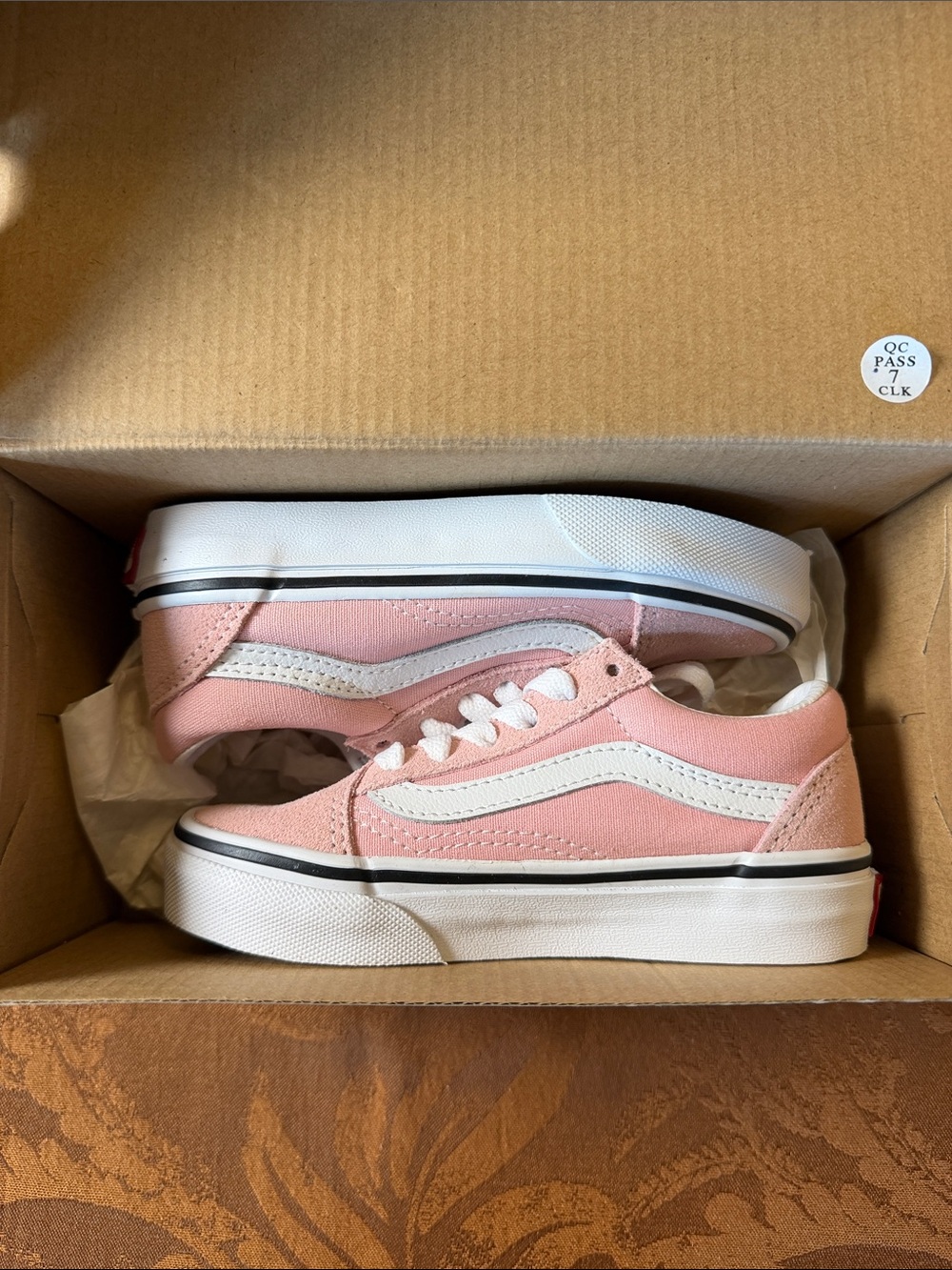 Vans Kids Pink and White Low-Top Sneakers